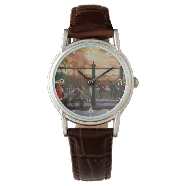 Ice Skating Rink in Winter (av Konstantin Somov) Armbandsur (Framsida)