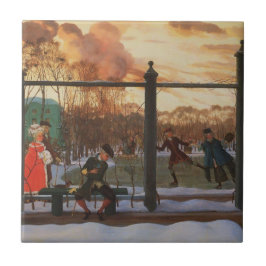 Ice Skating Rink in Winter (av Konstantin Somov) Kakelplatta