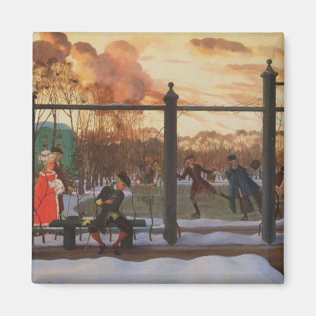 Ice Skating Rink in Winter (av Konstantin Somov) Magnet (Framsidan)