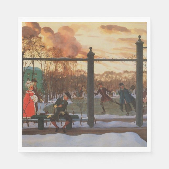 Ice Skating Rink in Winter (av Konstantin Somov) Pappersservett (Framsidan)