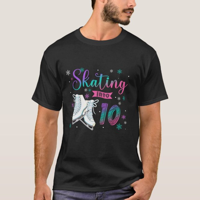 Ice Skating Rolling 10th Födelsedagsfest Girl Fami T Shirt (Framsida)