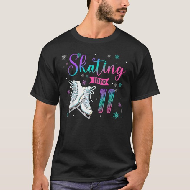 Ice Skating Rolling 11th Födelsedagsfest Girl Fami T Shirt (Framsida)
