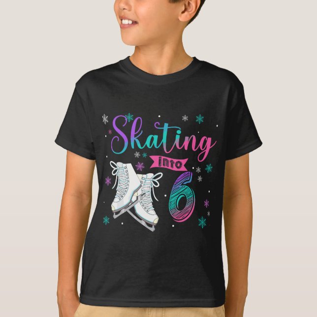 Ice Skating Rolling 6e Födelsedagsfest Girl Family T Shirt (Framsida)