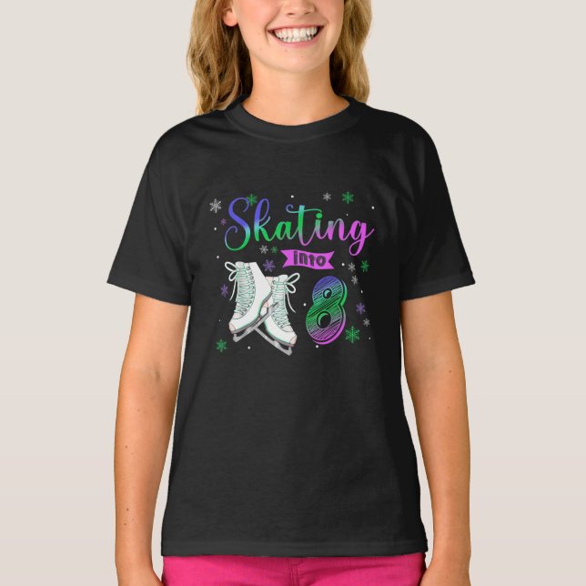 Ice Skating Rolling 8th Födelsedagsfest Girl Famil T Shirt (Framsida)