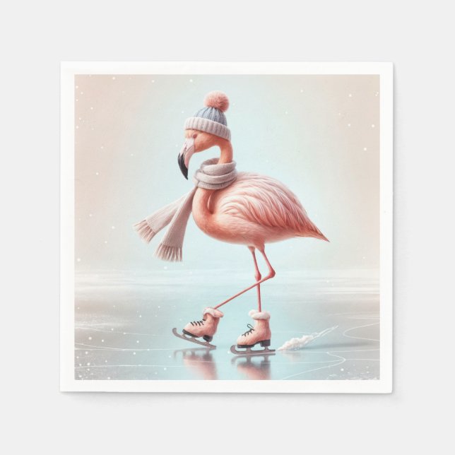 Ice Skating Rosa Flamingo Pappersservett (Framsidan)
