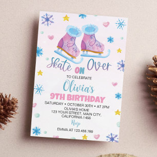 Ice Skating Rosa Girl Birthday-inbjudan Inbjudningar