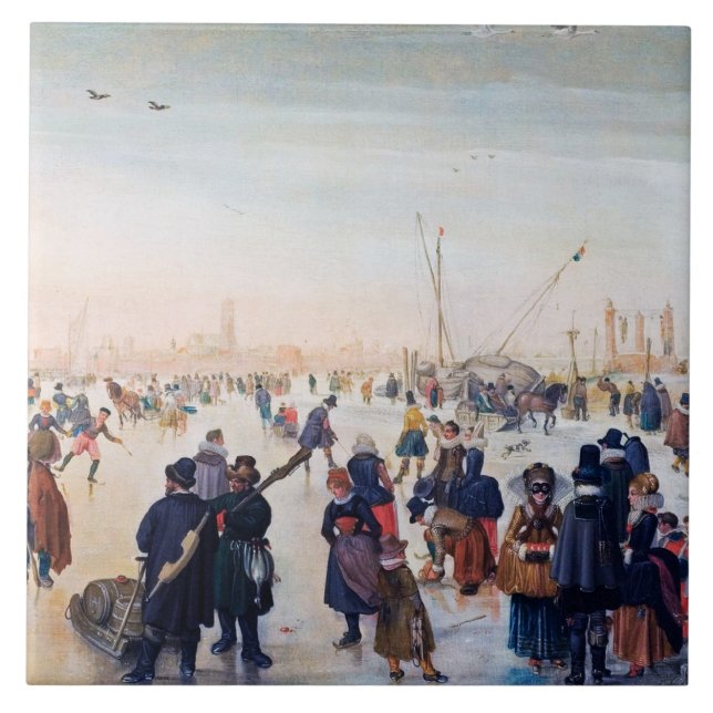 Ice Skating Scene. God konst julklapp Kakelplatta (Framsidan)
