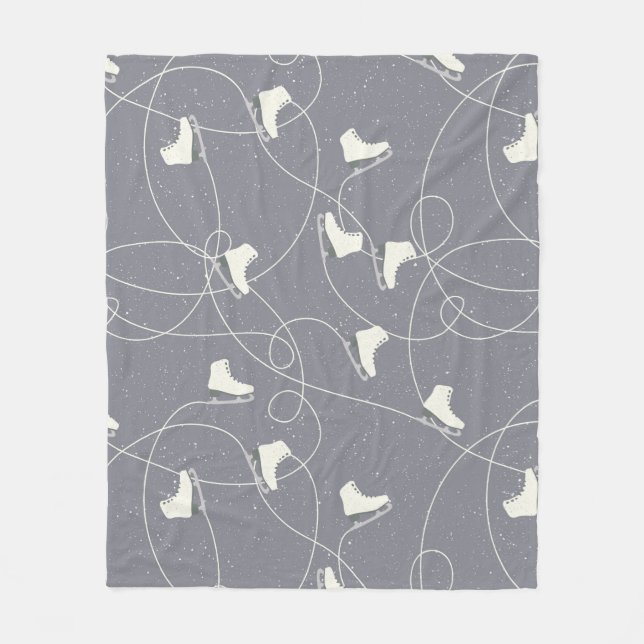 Ice Skating Shoes Marks Grått White Mönster Fleecefilt (Framsidan)