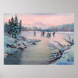 ICE SKATING & SNÖFLINGOR by SHARON SHARPE Poster