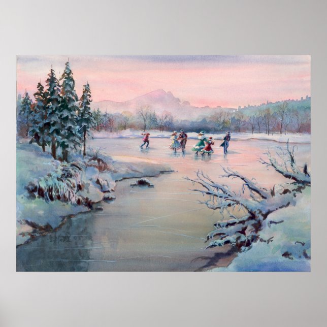 ICE SKATING & SNÖFLINGOR by SHARON SHARPE Poster (Framsidan)