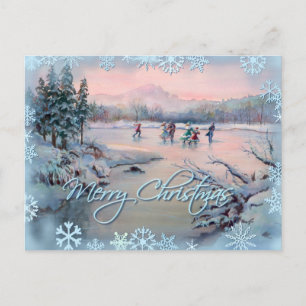 ICE SKATING & SNÖFLINGOR by SHARON SHARPE Vykort