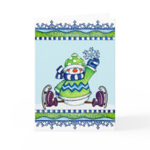 Ice Skating Snögubbe - gratulationskort
