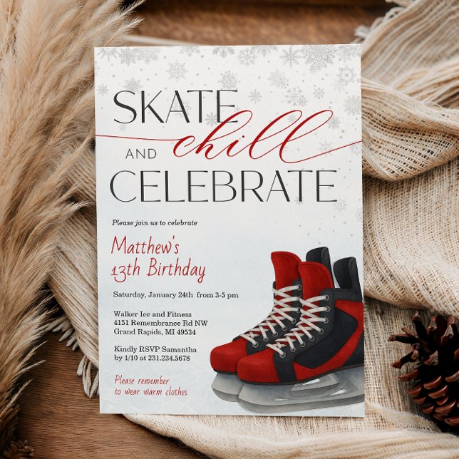 Ice Skating Teen Boy's Hockey Birthday Invitation Inbjudningar (Ice Skating Teen Boy's Hockey Birthday Invitation)