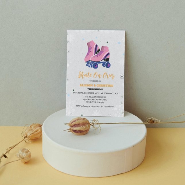 Ice Skating Twin Winter Birthday Skate on over Meddelande (Skapare uppladdad)