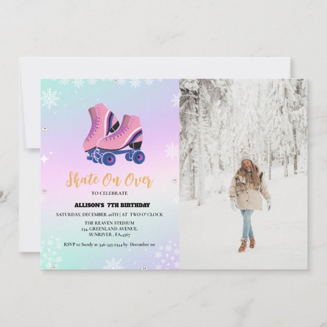 Ice Skating Winter Birthday Skate on over Girls Meddelande (Framsida)