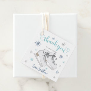 Ice Skating Winter, Blue Birthday Tack Gåvor Etiketter