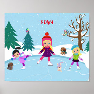 ICE SKATTAR med vänner och djur som tittar på Poster