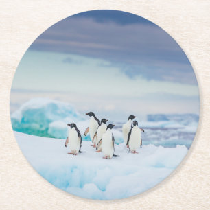 Ice & Snö Adelie Penguins Antarctica Underlägg Papper Rund