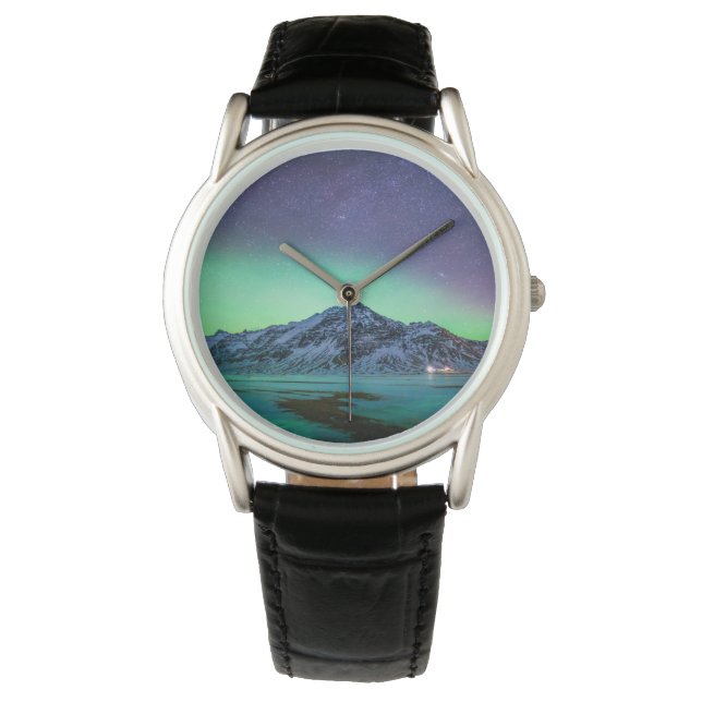Ice & Snö | Aurora Borealis Island Milky Way Armbandsur (Framsida)