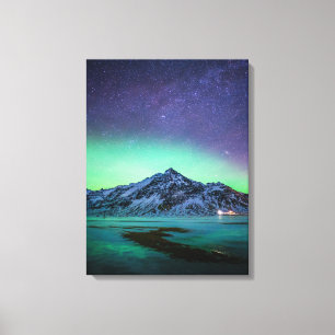 Ice & Snö Aurora Borealis Island Milky Way Canvastryck