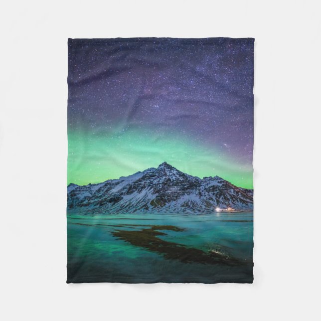 Ice & Snö | Aurora Borealis Island Milky Way Fleecefilt (Framsidan)