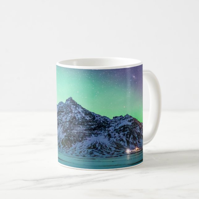 Ice & Snö | Aurora Borealis Island Milky Way Kaffemugg (Framsida höger)