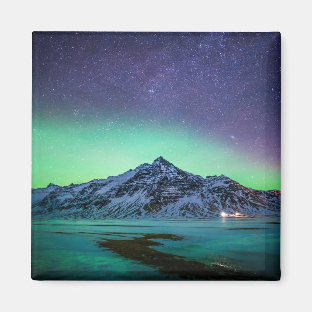 Ice & Snö | Aurora Borealis Island Milky Way Magnet (Framsidan)