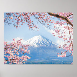 Ice & Snö Cherry Blommars Mt. Fuji Japan Poster