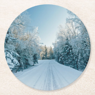 Ice & Snö Fryst Winter Road Ryssland, Sibirien Underlägg Papper Rund