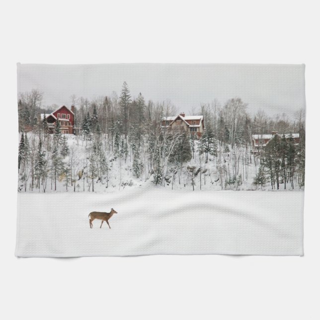 Ice & Snö | Hjort i Snö Quebec, Kanada Kökshandduk (Horisontell)