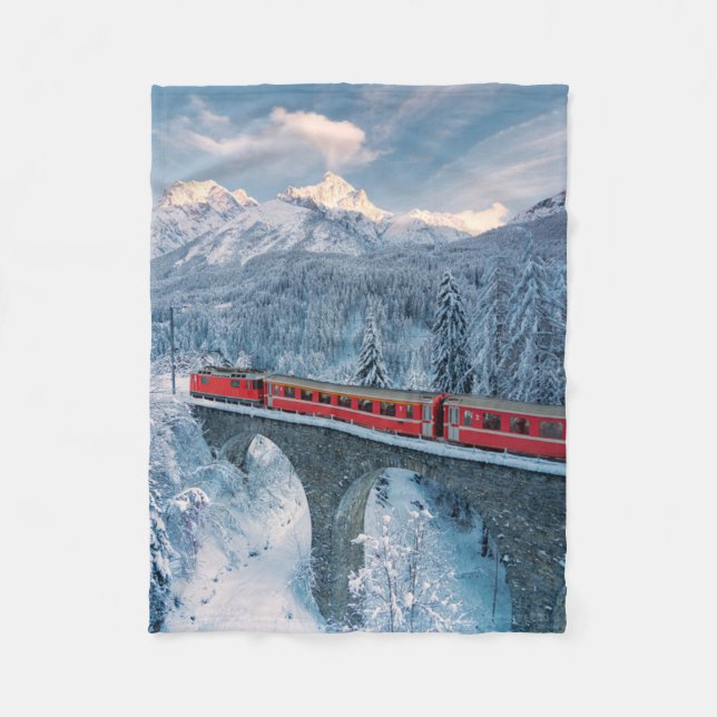 Ice & Snö | Red Bernina Express Tåg Schweiz Fleecefilt (Framsidan)