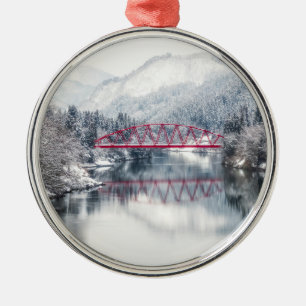 Ice & Snö Red Bridge i Winter, Japan Julgransprydnad Metall