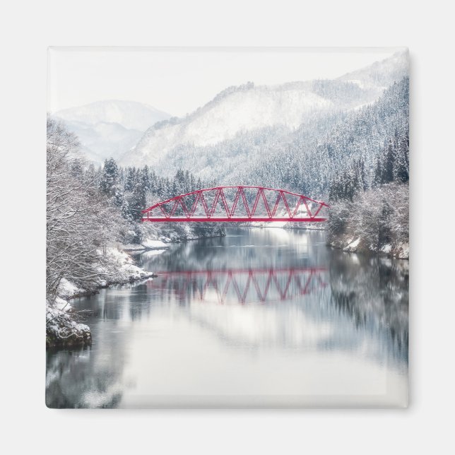 Ice & Snö | Red Bridge i Winter, Japan Magnet (Framsidan)