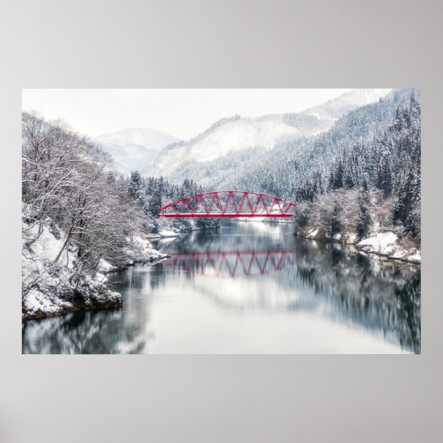 Ice & Snö | Red Bridge i Winter, Japan Poster (Framsidan)