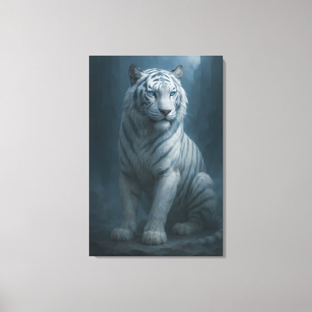 Ice Spirit White Tiger – Mystic Guardian of Calm P Canvastryck (Framsida)