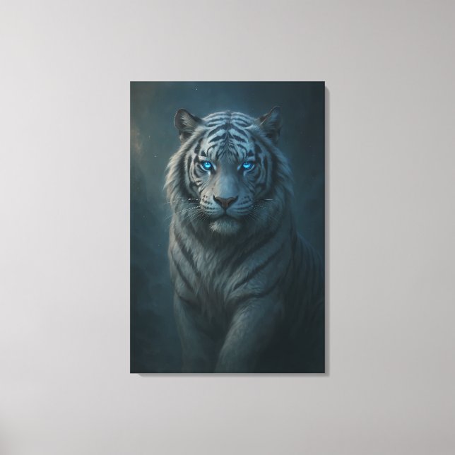 Ice Spirit White Tiger – Mystic Guardian of Calm P Canvastryck (Framsida)