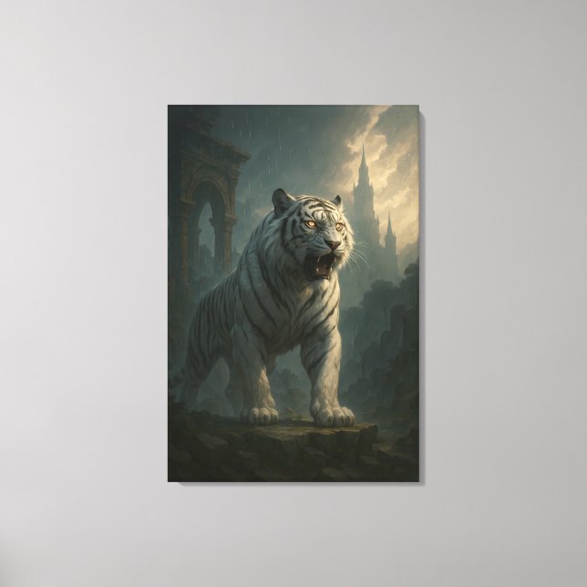 Ice Spirit White Tiger – Mystic Guardian of Calm P Canvastryck (Framsida)