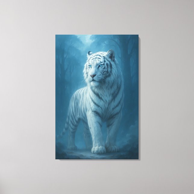 Ice Spirit White Tiger – Mystic Guardian of Calm P Canvastryck (Framsida)