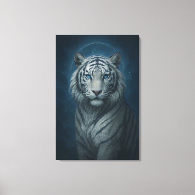 Ice Spirit White Tiger – Mystic Guardian of Calm P Canvastryck (Framsida)
