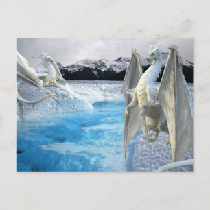 Ice White Dragon Snö Winter Vykort