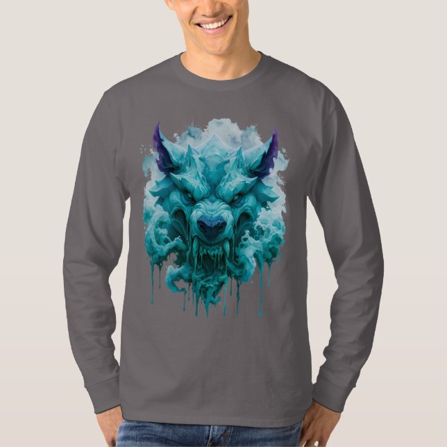 Ice Wolf Fantasy Långärmad T Shirt (Framsida)