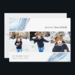 Iced Agate | Hanukkah Photo Collage Card Julkort<br><div class="desc">Skicka Hanukkah hälsning till vänner och familj med våra elegant-fotokort. Designat för att rymma tre av dina favoritfoton i kvadratiska bilder som ordnats sida vid sida i ett kollage-format, har kort vattenfärgsgeode upptar segmentbilder i ljusblå färg, vilket ger ett modernt men fektigt utseende. Anpassa till anpassningsbarna Hanukkah hälsning och till...</div>
