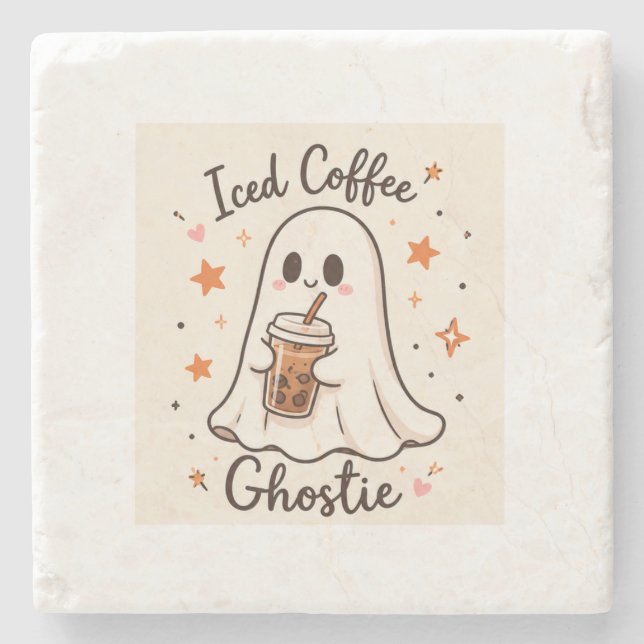 Iced Coffee Ghostie - Söt Halloween  Stenunderlägg (Framsidan)