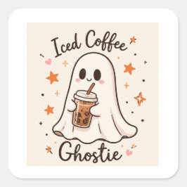 Iced Coffee Ghostie - Söt Halloween-vinyldekal Fyrkantigt Klistermärke