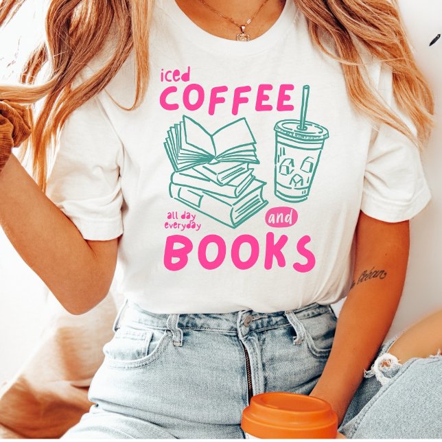 Iced Coffee och böcker T-shirt för bokälskare (Skapare uppladdad)