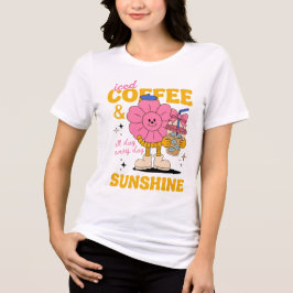 Iced Coffee Och Sunshine T-Shirt, Retro Blomma Tee