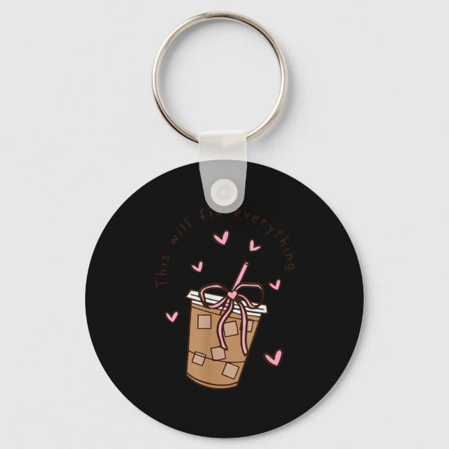 Iced Coffee Quote Saying Sarcastic Nk Girly Bow He Nyckelring (Framsida)