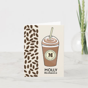 Iced kaffe- & kaffebönaMonogram Notecard Anteckningskort