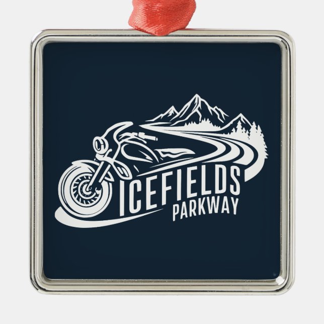 Icefields Parkway Alberta Canada Motorcycle Julgransprydnad Metall (Framsidan)