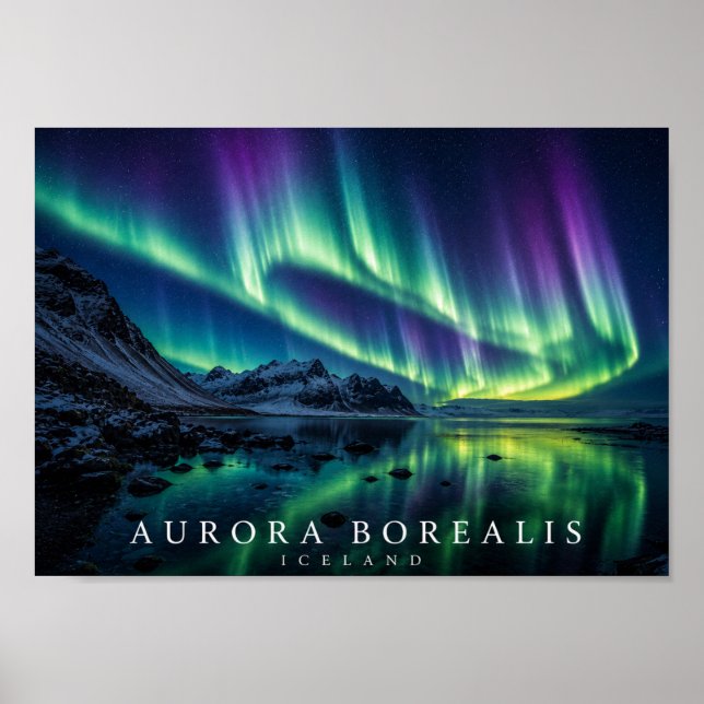 Iceland Borealis Natthimmel A4 Poster (Framsidan)